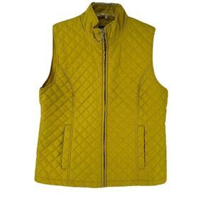Nine West Vest Quilted Marigold Yellow Womens Size Medium Layering Full Zip